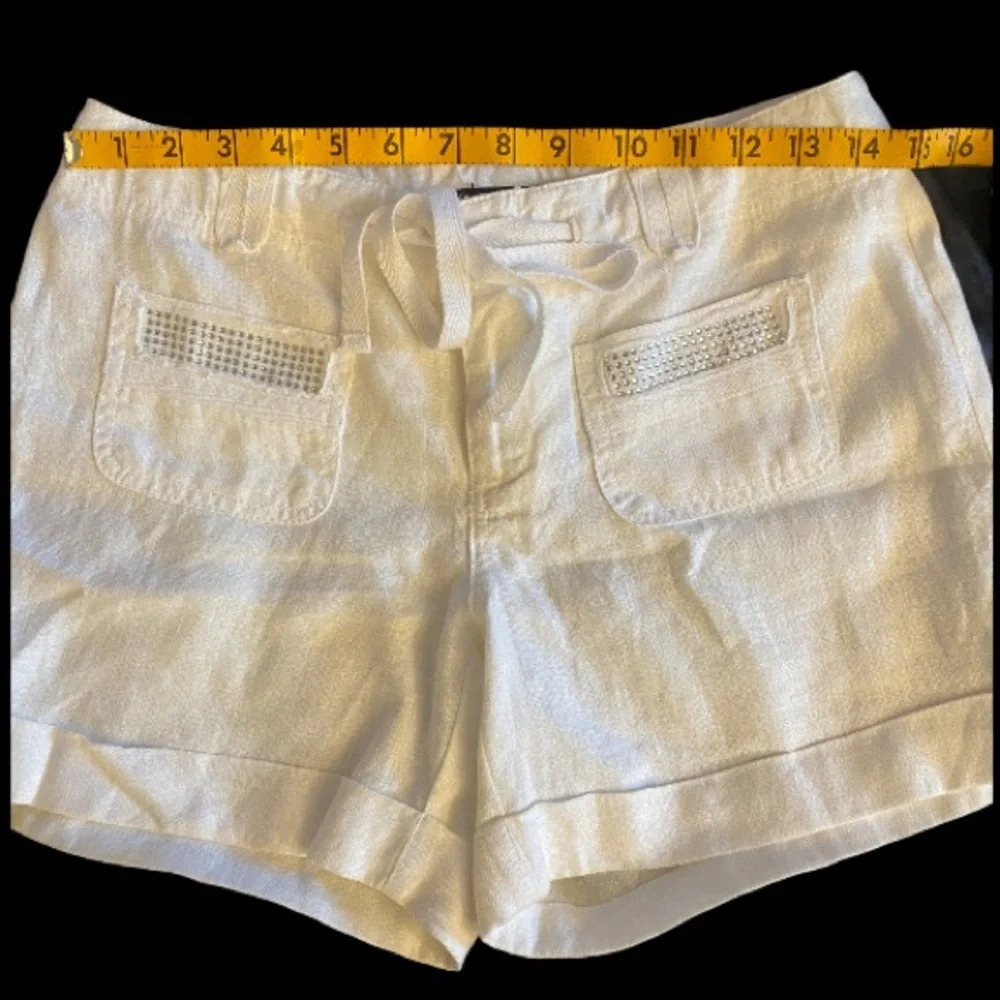 INC White Rhinestone Linen Shorts - Picture 8 of 9